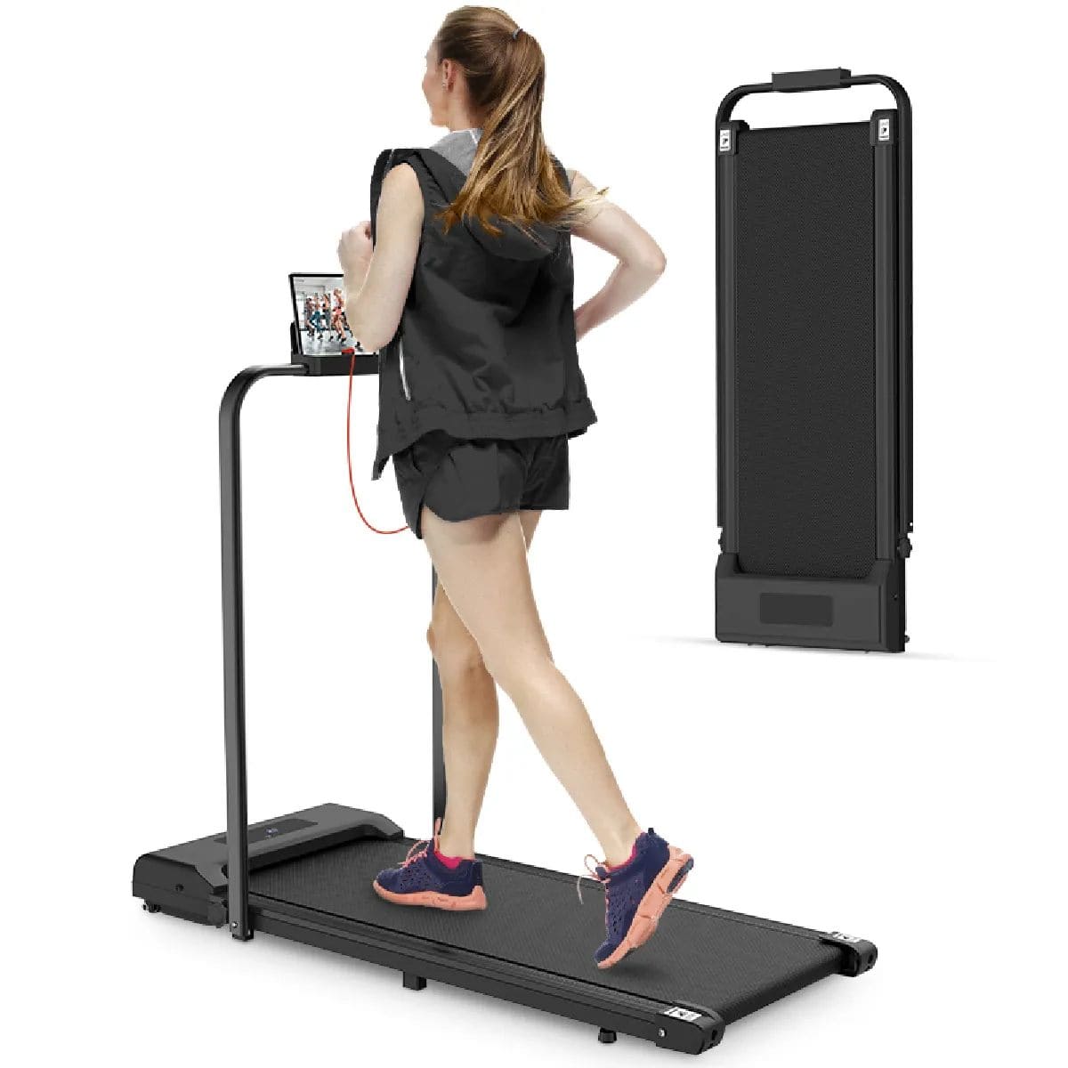 Rattantree - Tapis de Course Électrique - Vitesse 1-10 km/h - Pliable - Télécommande - Écran LED - Noir