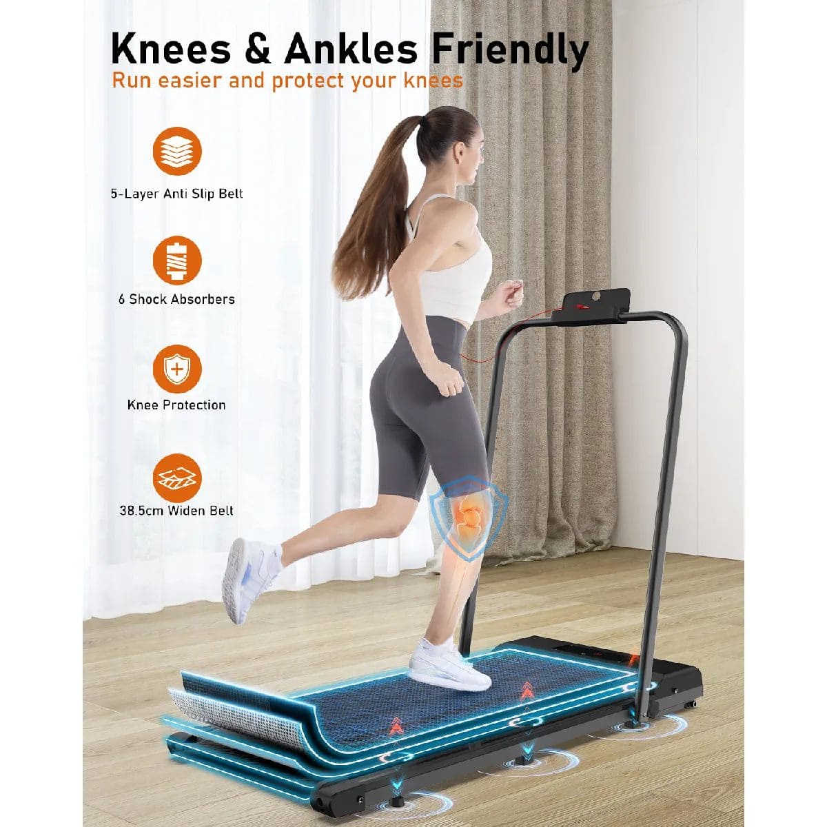 Rattantree - Tapis de Course Électrique - Vitesse 1-10 km/h - Pliable - Télécommande - Écran LED - Noir – Image 4