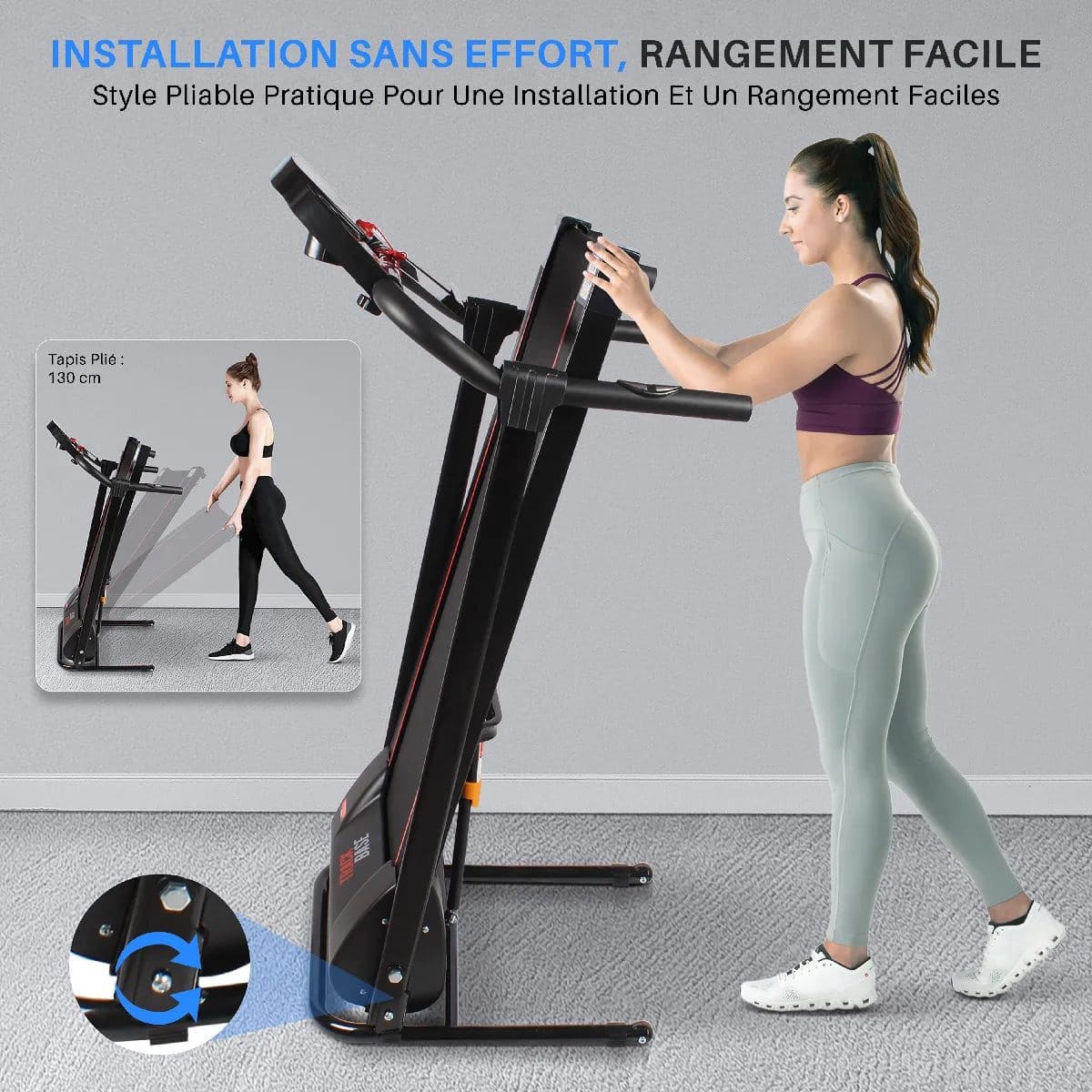 Serenelife - Tapis de course pliable - Moteur 1 HP - Jusqu'à 10 km/h - Bluetooth - Capteurs de pouls – Image 5