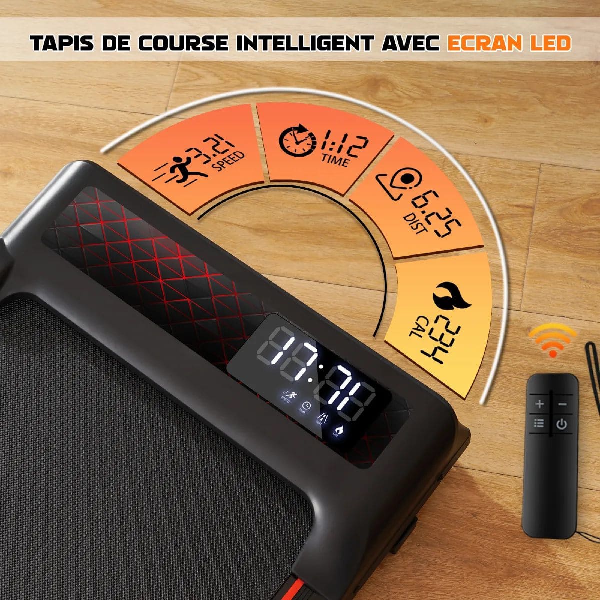 Tapis de Course Electrique Pliable Y-RAIN- Vitesse 1 à 12km/h - Télécommande - Ecran LED - 2.25HP – Image 4