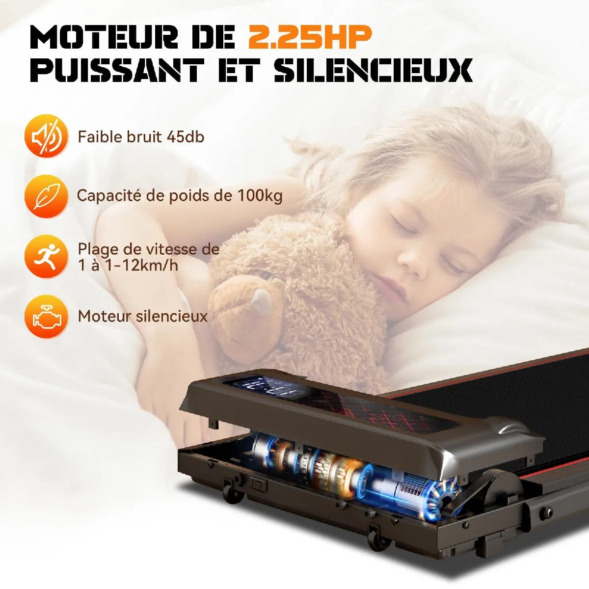 Tapis de Course Electrique Pliable Y-RAIN- Vitesse 1 à 12km/h - Télécommande - Ecran LED - 2.25HP – Image 5