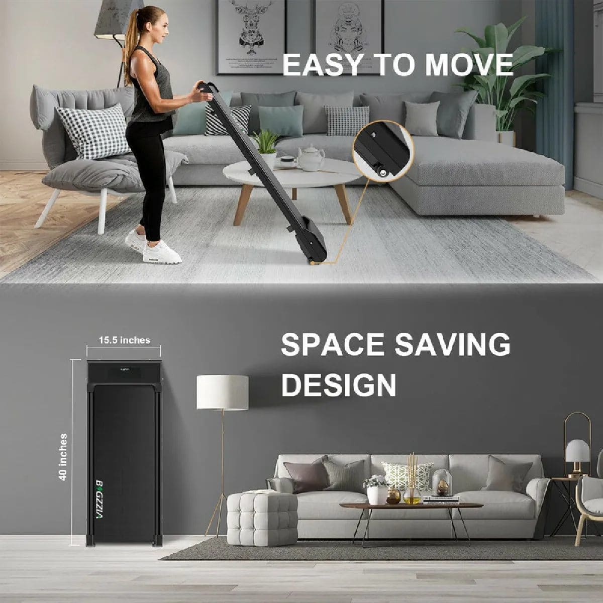 Bigzzia - Tapis de Marche Motorisé 10 km/h – Pliable, Moteur 1,5 CV Silencieux, Format Ultra-Plat - Portable - Noir – Image 3