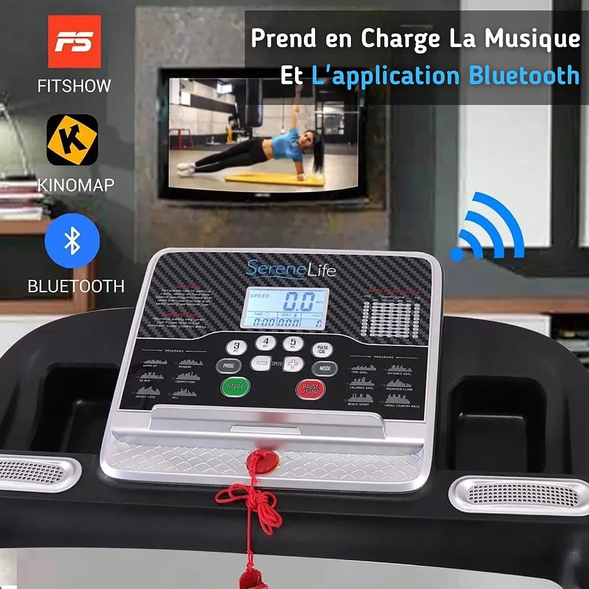 Tapis de course Serenelife compact - Inclinaison manuelle - 12 modes - LCD 8 cm - Bluetooth - Pliable – Image 3