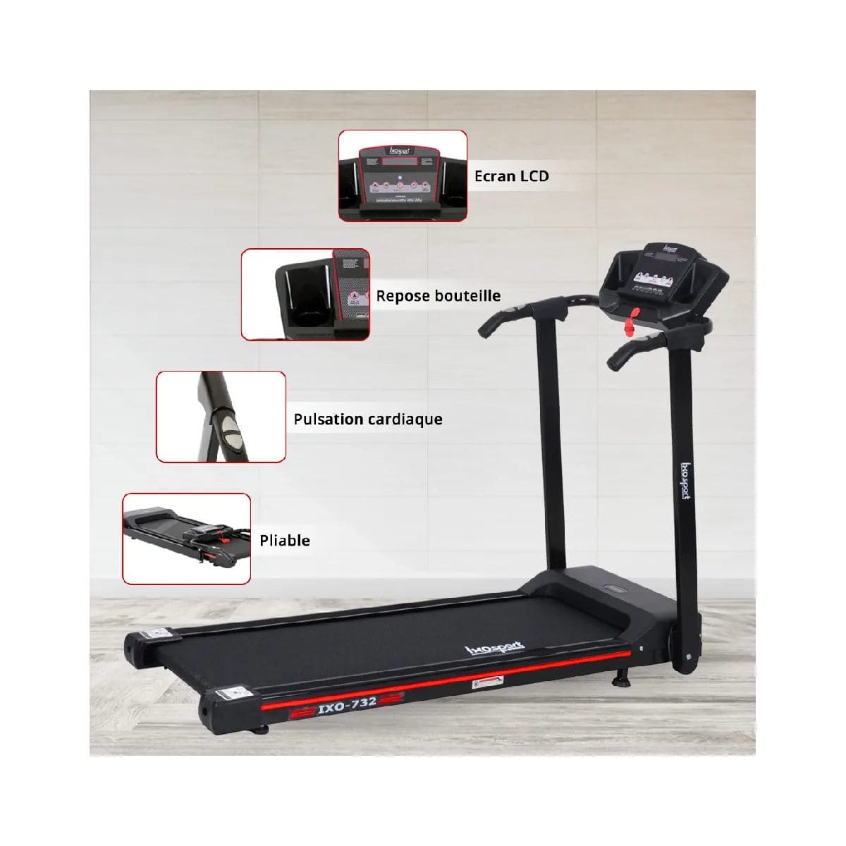 Tapis de marche - IXOSPORT IXO-732 - 10 km-h - Simplicité d'utilisation - Ergonomique - Pliable – Image 4