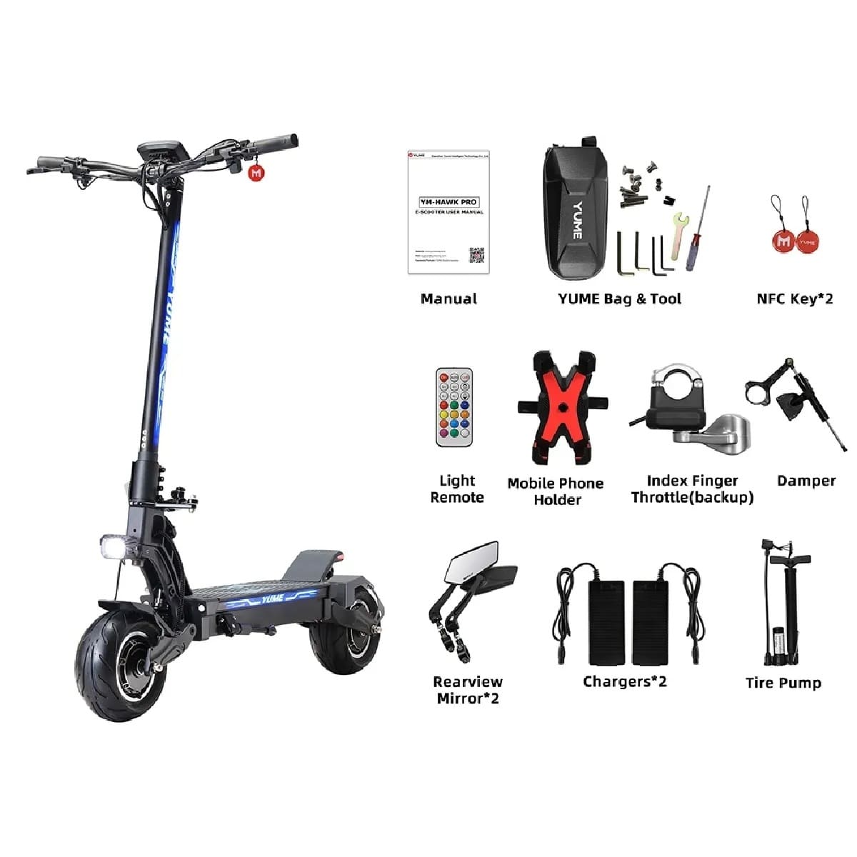 YUME HAWK Pro - Trottinette électrique - Moteur 6000W (3000W x2) - Pneus 10x4,5" - Autonomie 96 km - Freins Hydrauliques – Image 6