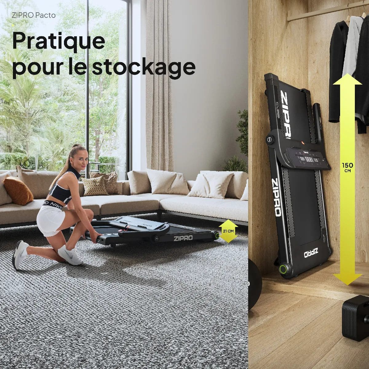 Zipro Pacto iConsole+ Tapis de course compact - Moteur 2.5 CV - Vitesse 1 à 16 km/h - Écran tactile – Image 6